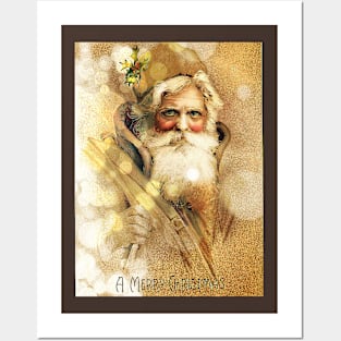 Golden Bokeh vintage Santa Claus Merry Christmas Posters and Art